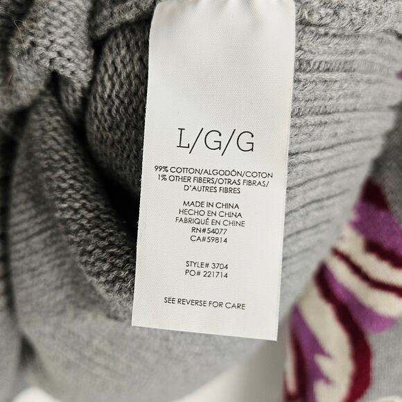 CAbi Eden Pullover Turtleneck Knit Sweater Gray Floral Flare Sleeve Large Casual - Picture 11 of 14